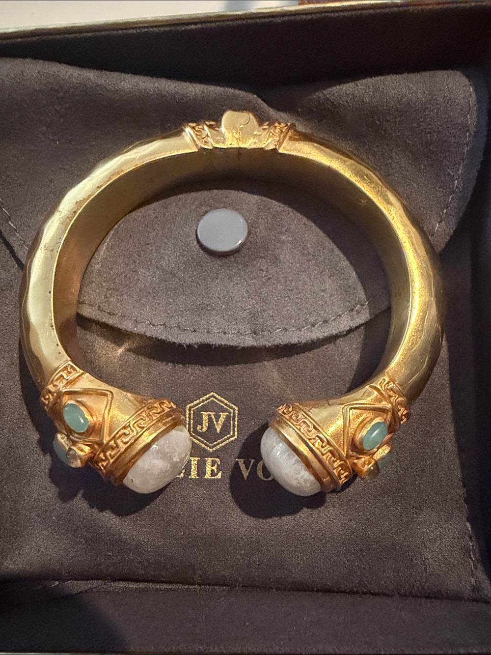 Julie Vos Gold Cuff Bracelet with White and Turquoise Accents